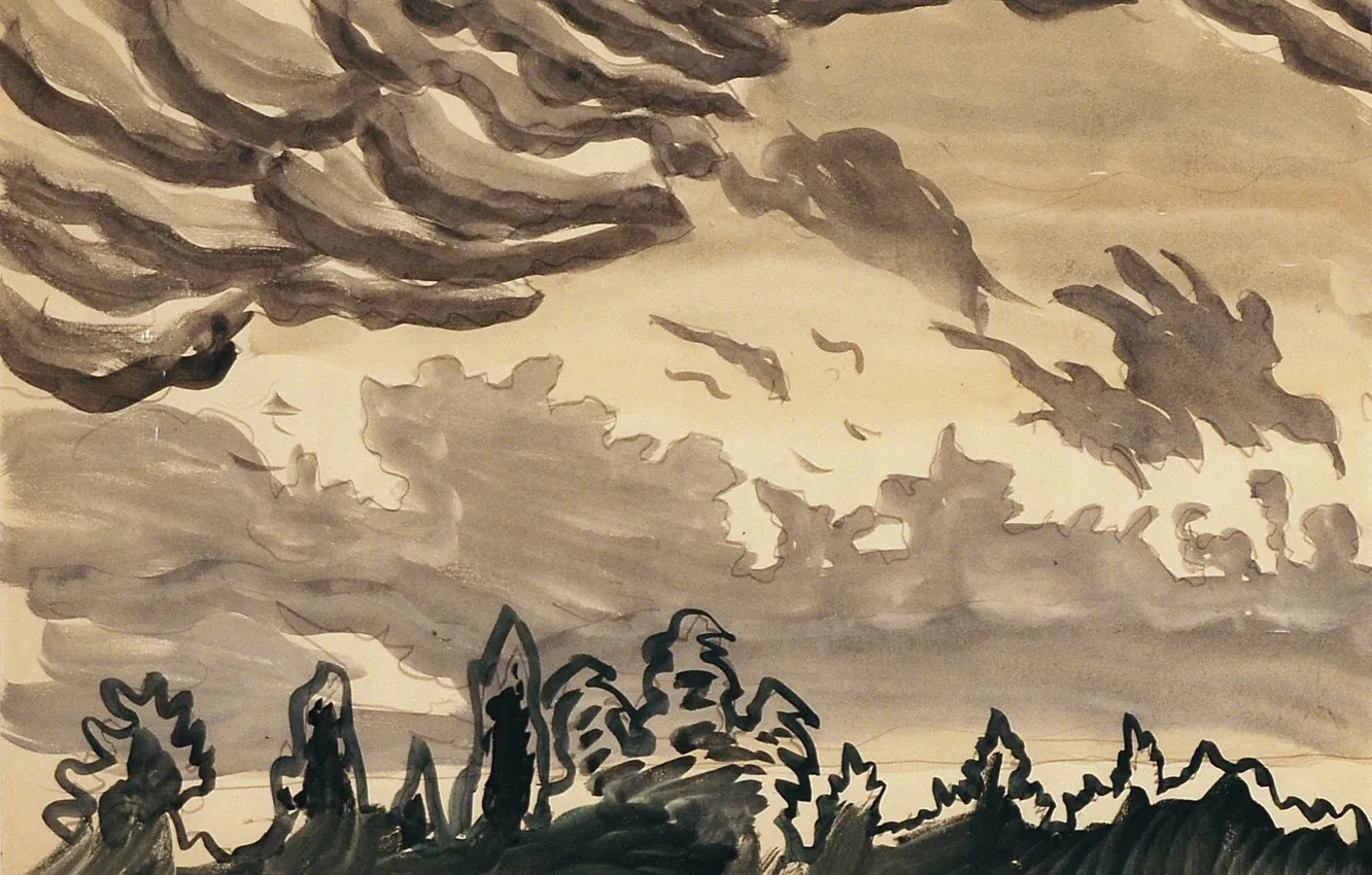 Photo wallpaper Untitled, Charles Ephraim Burchfield, 916, Black and White Cloud - Cloud Study