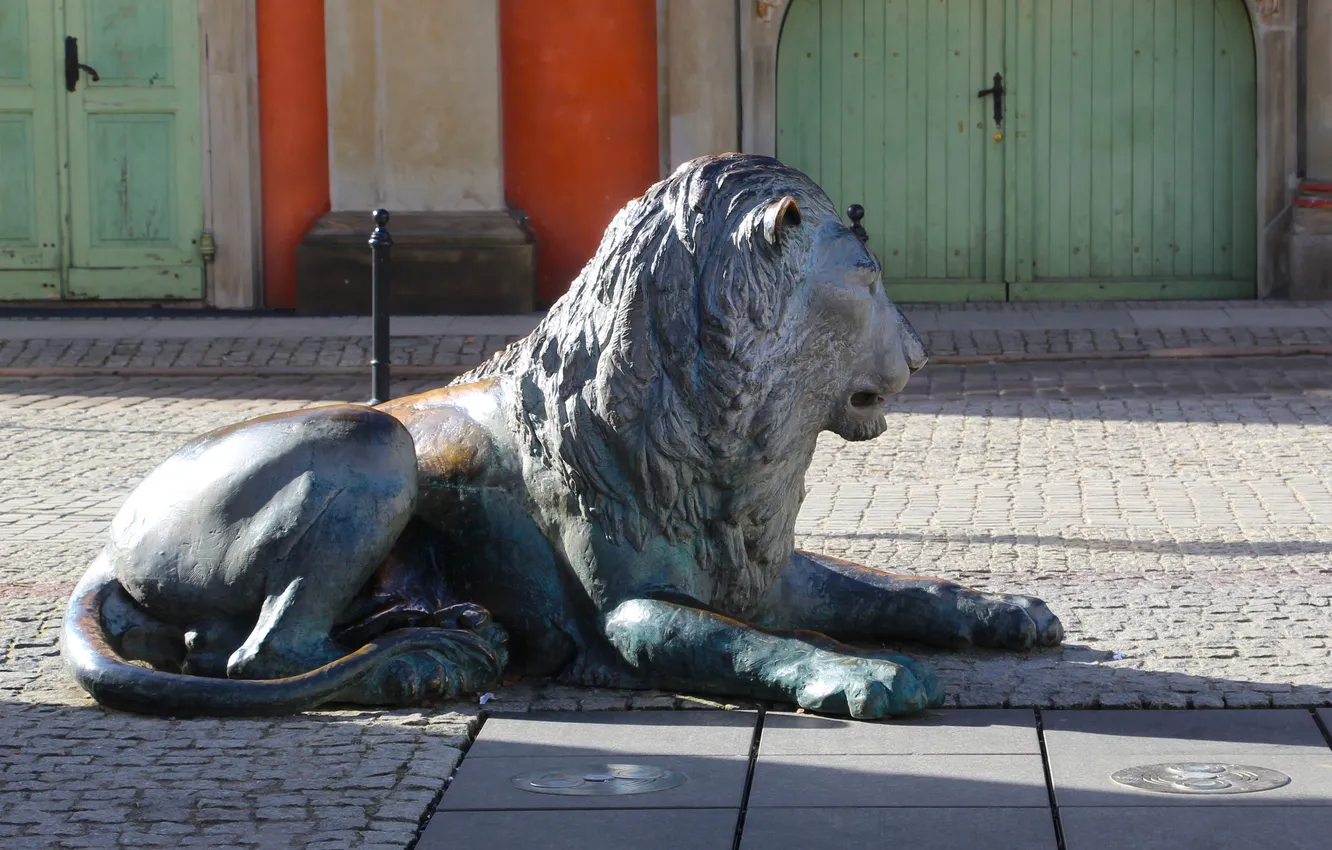 Photo wallpaper city, lion, Monument, statua