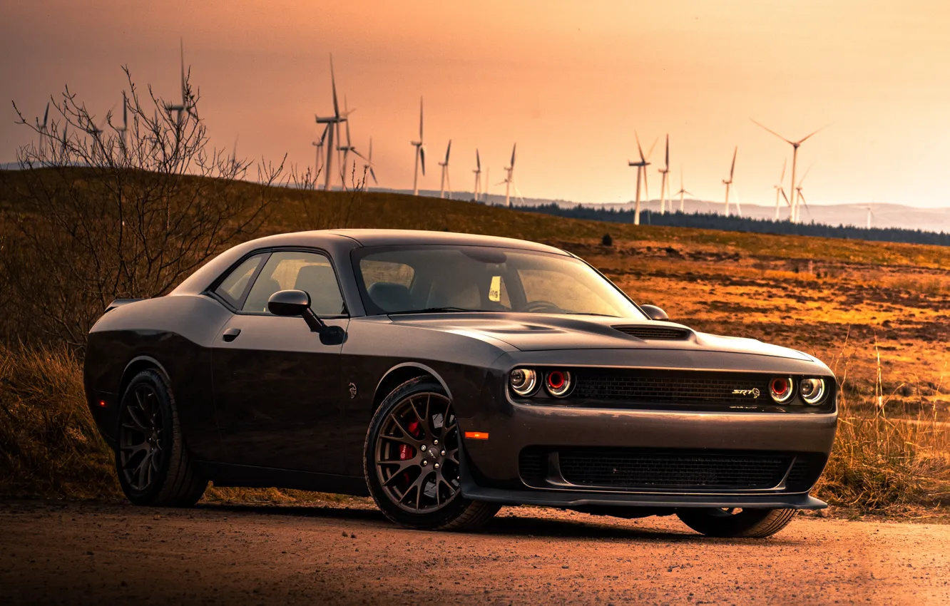 Photo wallpaper dodge, sunset, challenger, srt hellcat