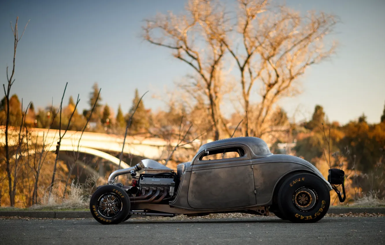 Photo wallpaper Ford, Hot Rod, Coupe, Twin Turbo, 1934, Drag Car, Big Block, Side view