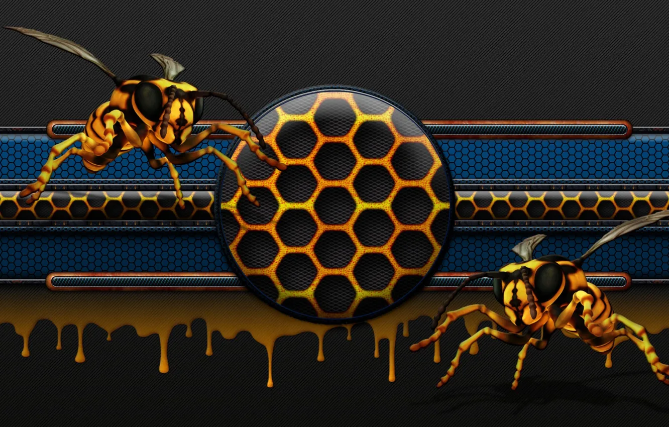 Photo wallpaper bee, cell, honey, honey, glow, bee, drip