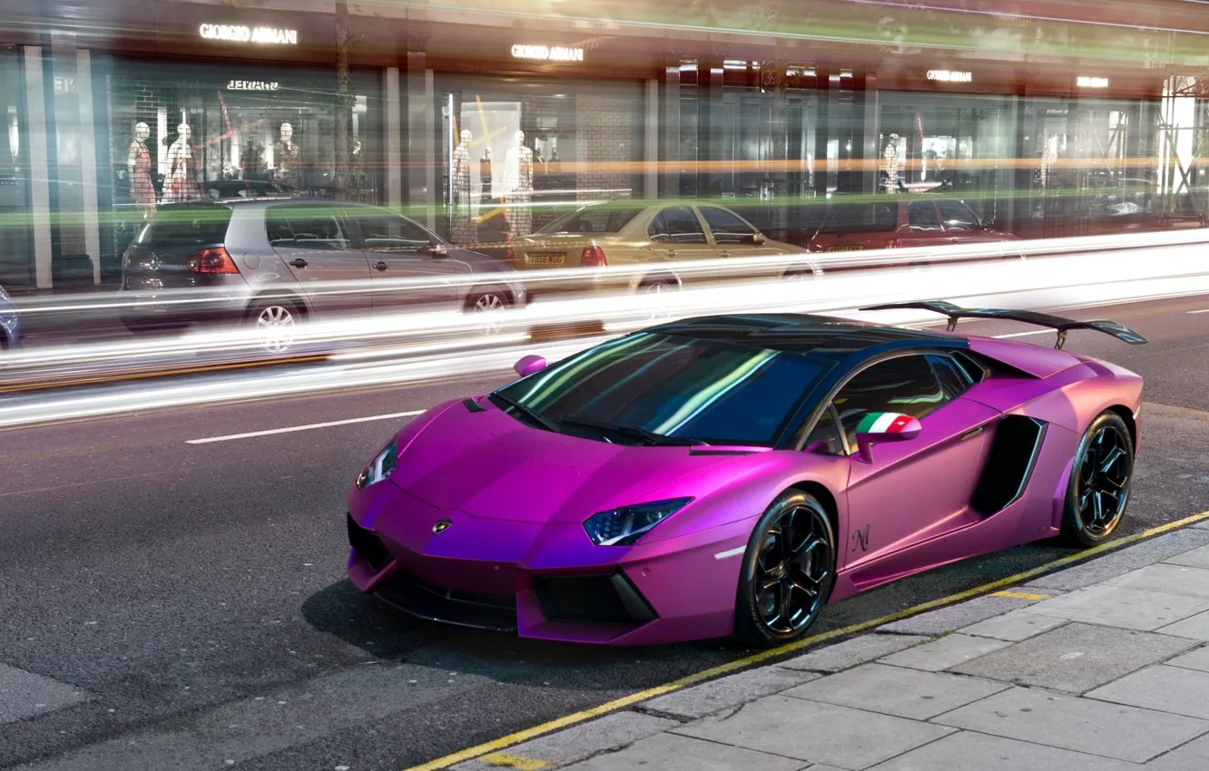 Photo wallpaper purple, Lamborghini, car, Aventador, purple, Lamborghini, violet, LP760-4
