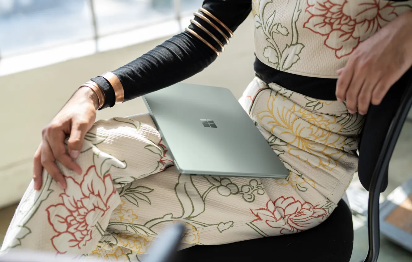 Photo wallpaper girl, hands, Microsoft, laptop, closeup, laptop, Microsoft Surface Pro 9