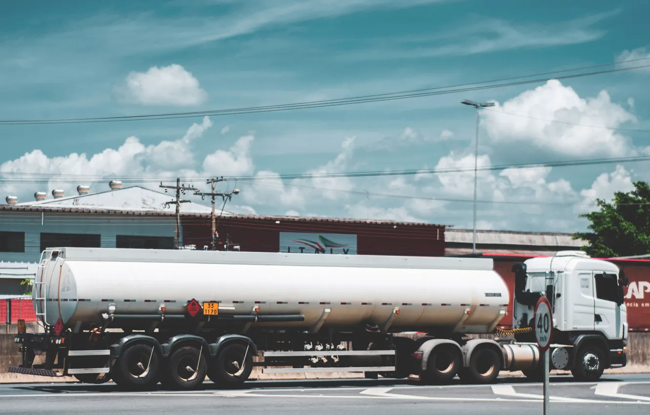 Photo wallpaper Clouds, Sky, Truck, Trailer, Oil, Gas, Driving, Antonino Visalli