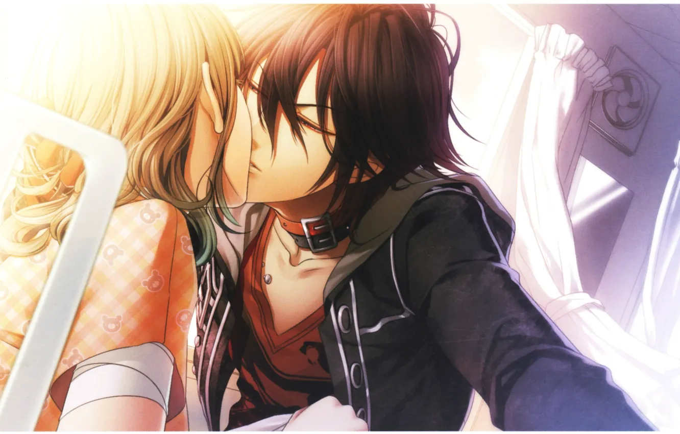 Photo wallpaper light, kiss, curtains, two, art, closed eyes, amnesia, shin