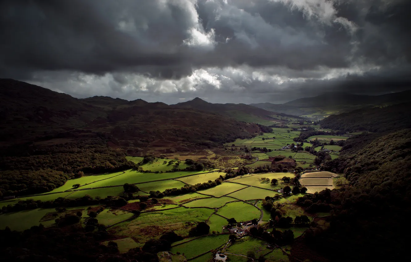 Photo wallpaper the sky, clouds, England, valley, Britain