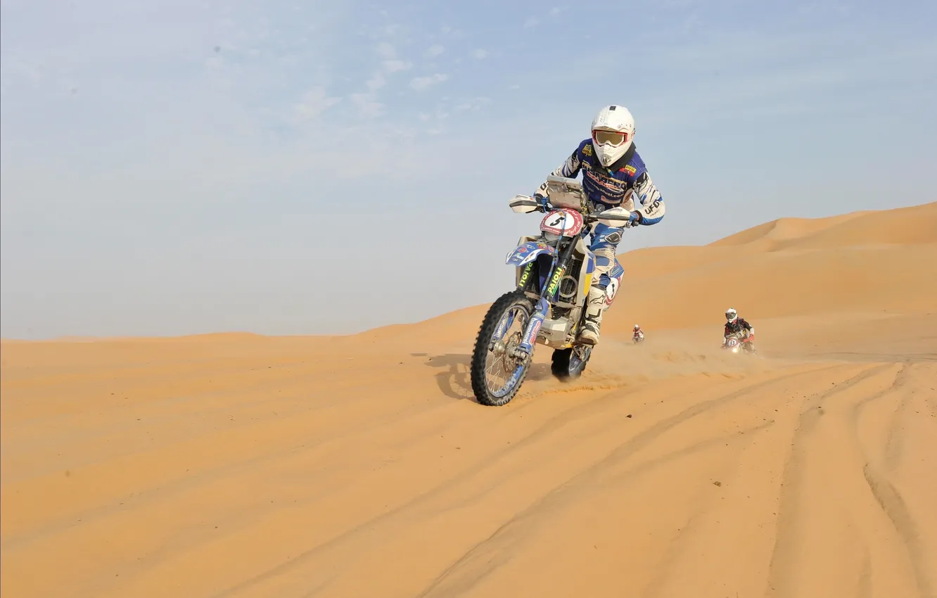 Photo wallpaper Sand, Sport, Desert, Race, Motorcycle, Moto, racer, Rally