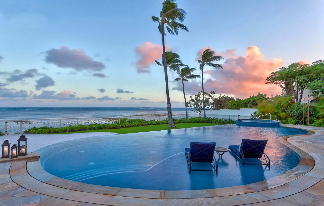 Photo wallpaper pool, Hawaii, sunset, beautiful, Maui