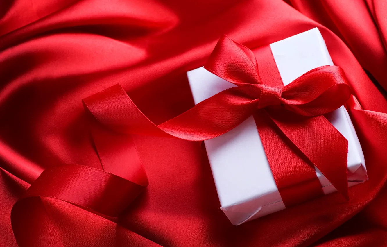 Photo wallpaper gift, fabric, red, Valentine's day, ribbon, box