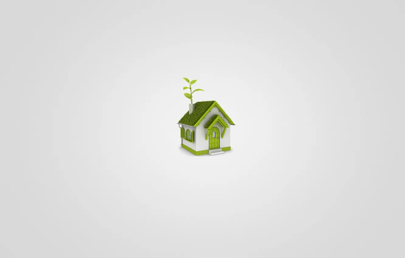 Photo wallpaper white, grass, leaves, green, home, minimalism, house, light background