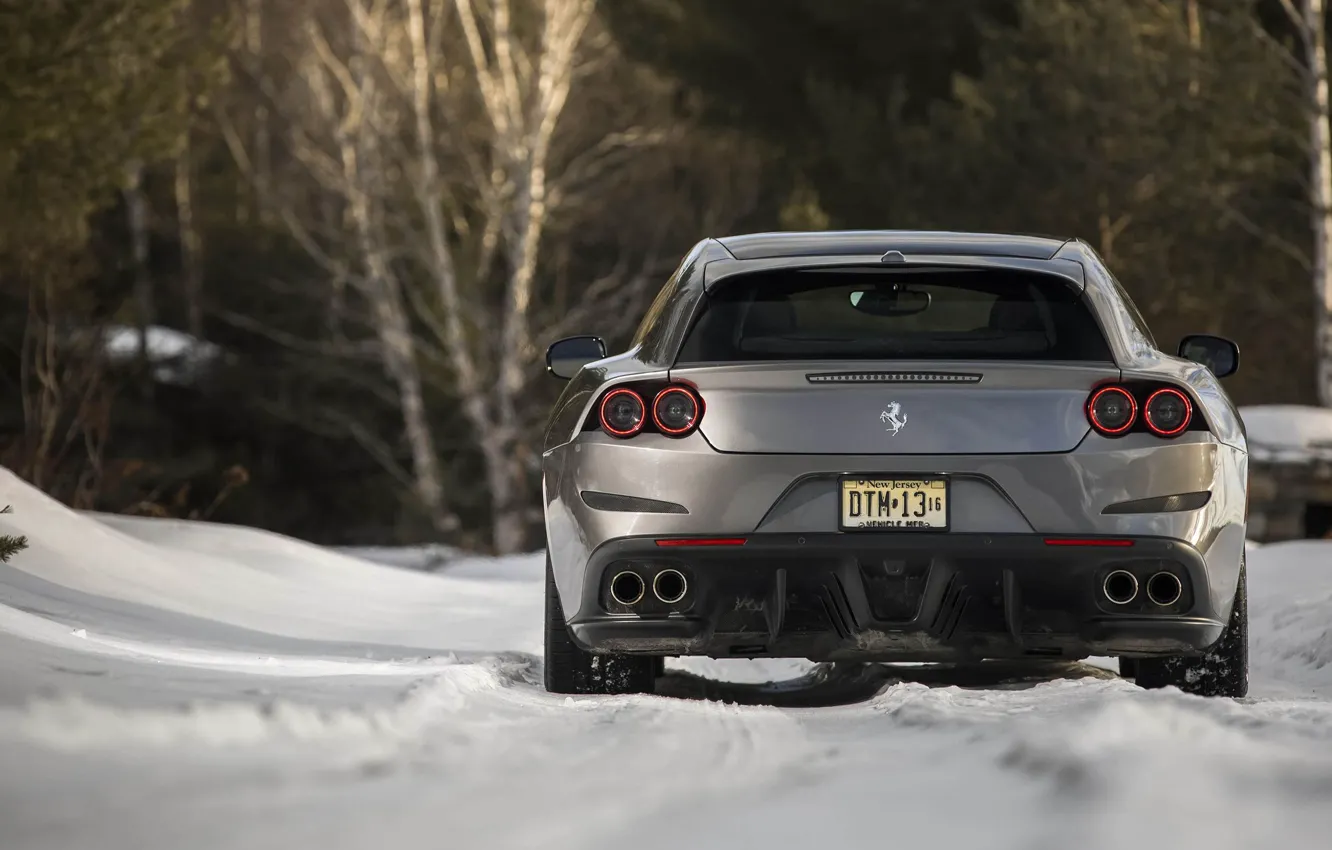 Photo wallpaper Winter, Snow, Grey, Road, Ferrari FF