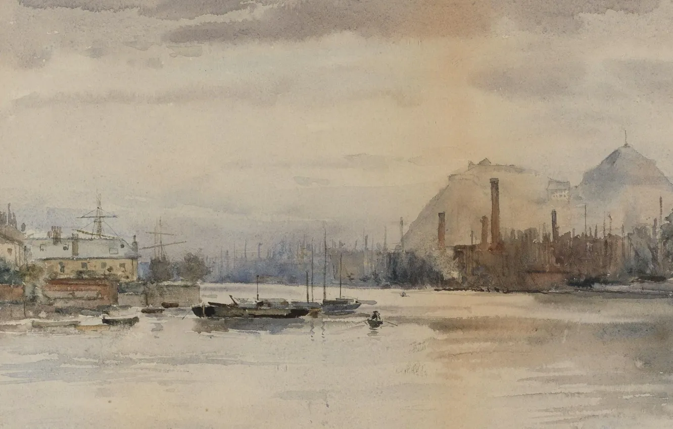 Photo wallpaper landscape, figure, watercolor, Frederick Childe Hassam, Childe Hassam, Dumbarton Rock