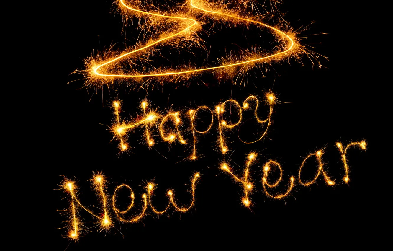 Photo wallpaper new year, lights, words, happy new year? happy new year