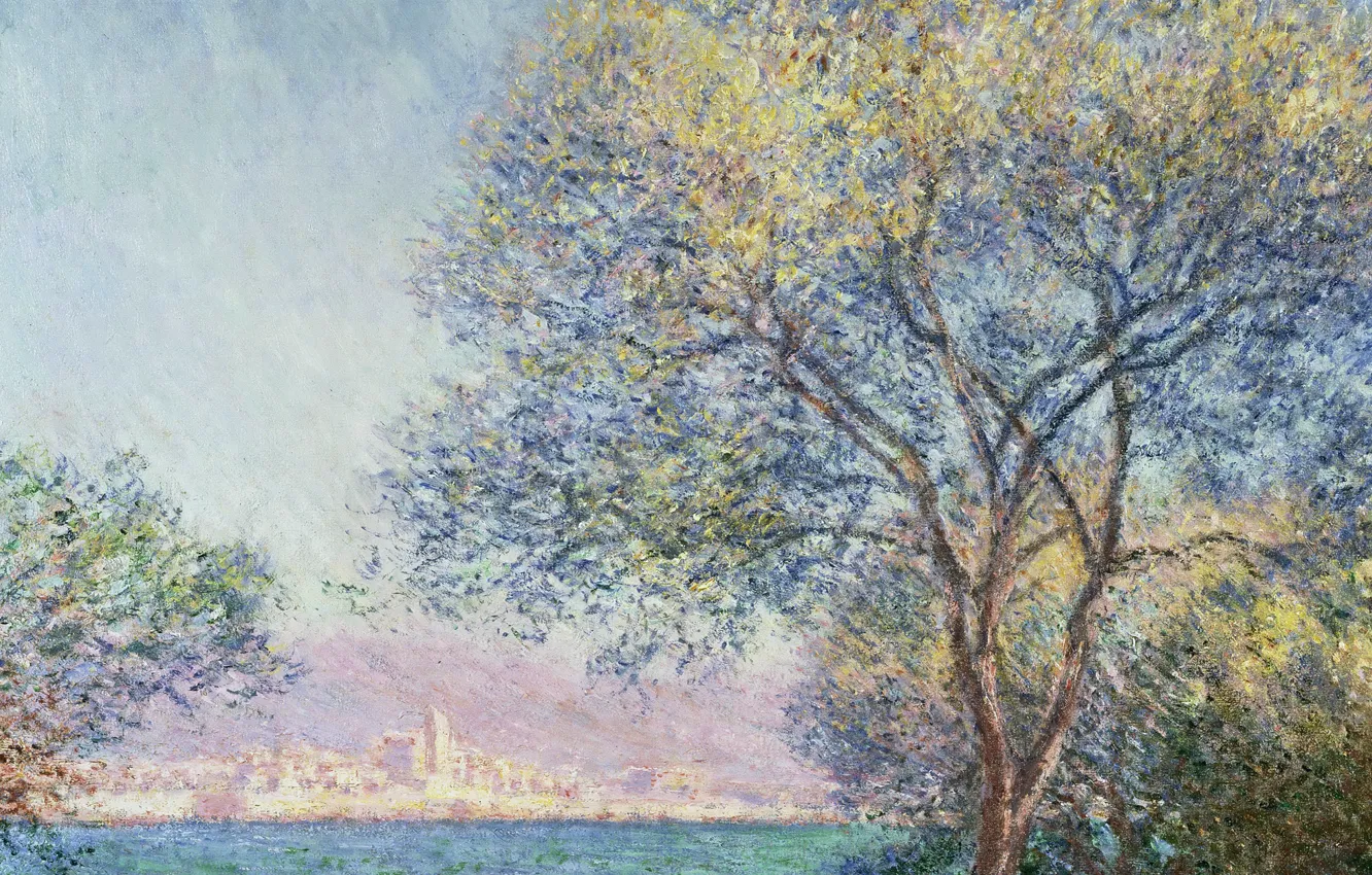 Photo wallpaper landscape, the city, tree, picture, Claude Monet, Antibes In The Morning