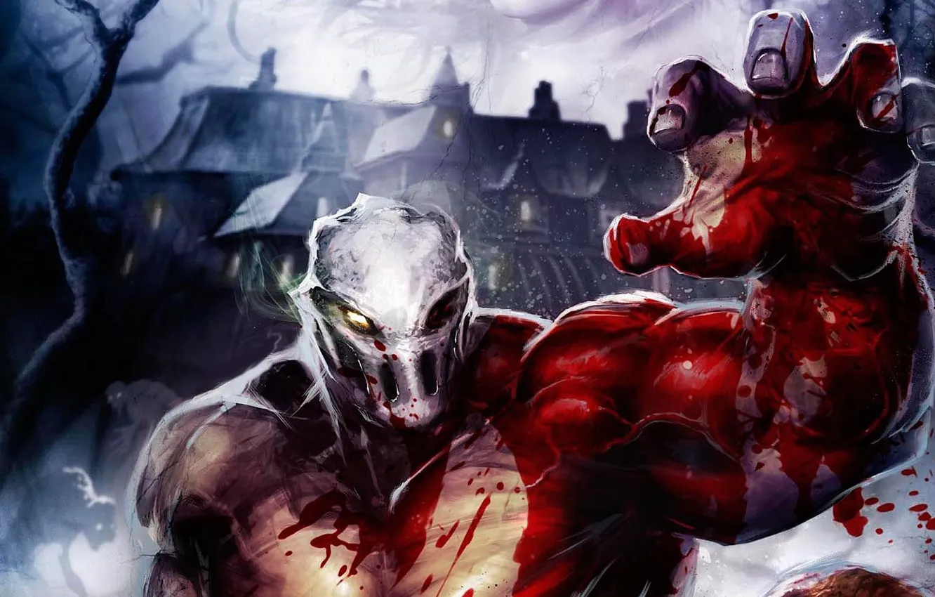 Photo wallpaper blood, people, home, mask, maniac, house, Splatterhouse