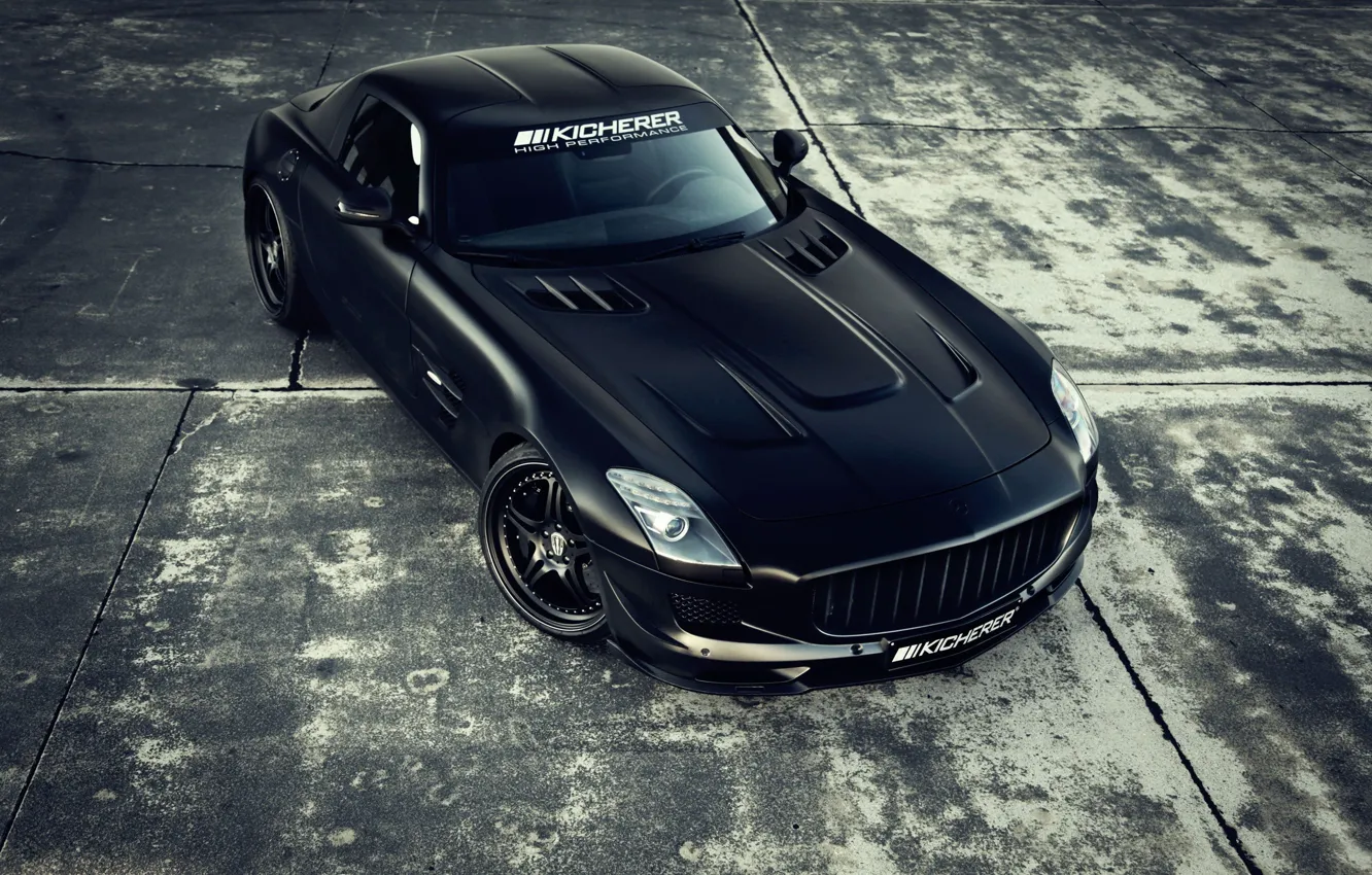 Photo wallpaper black, mercedes, tuning, coupe, sls, amg, kicherer