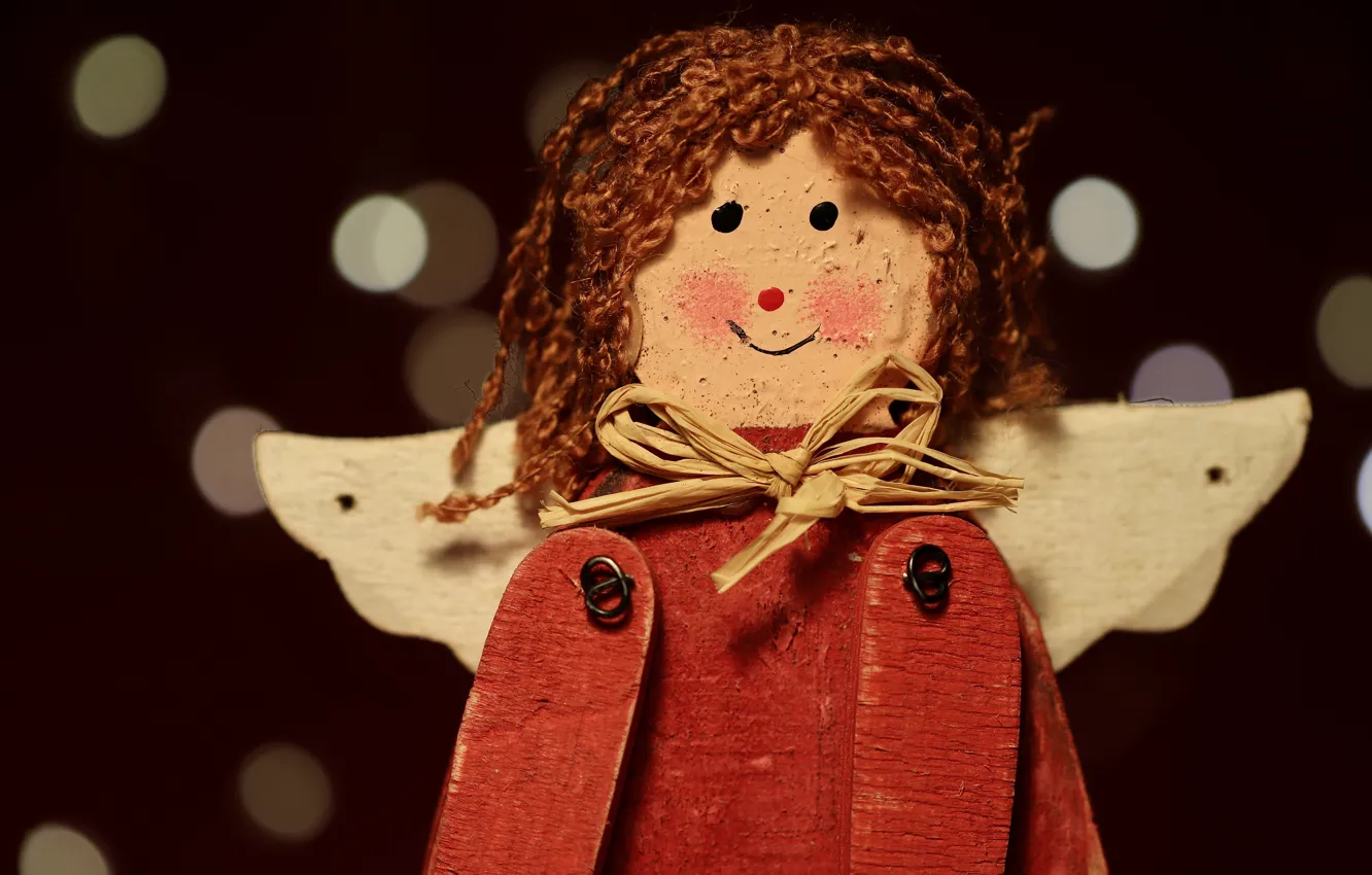 Photo wallpaper holiday, toy, angel, Christmas, New year, black background, wings, figure