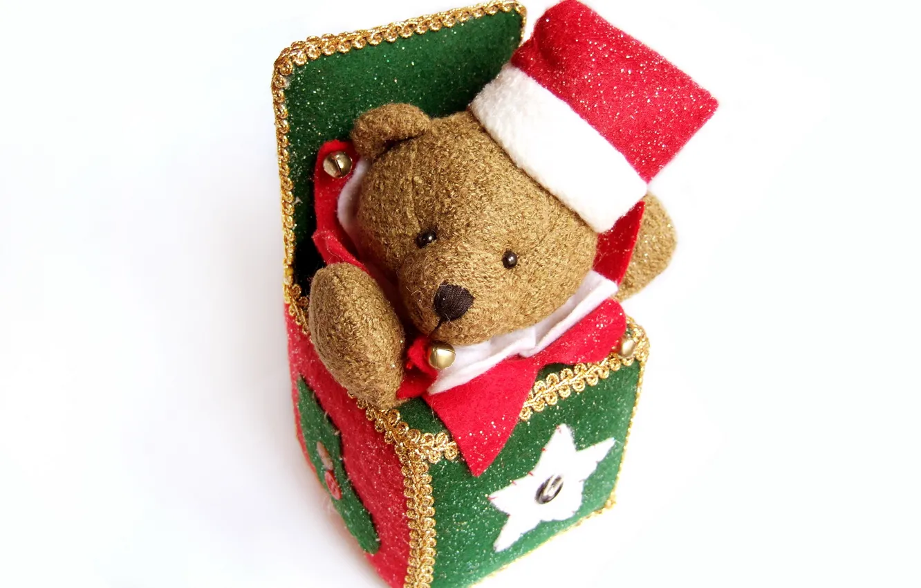 Photo wallpaper red, green, holiday, gift, toy, new year, bear, new year