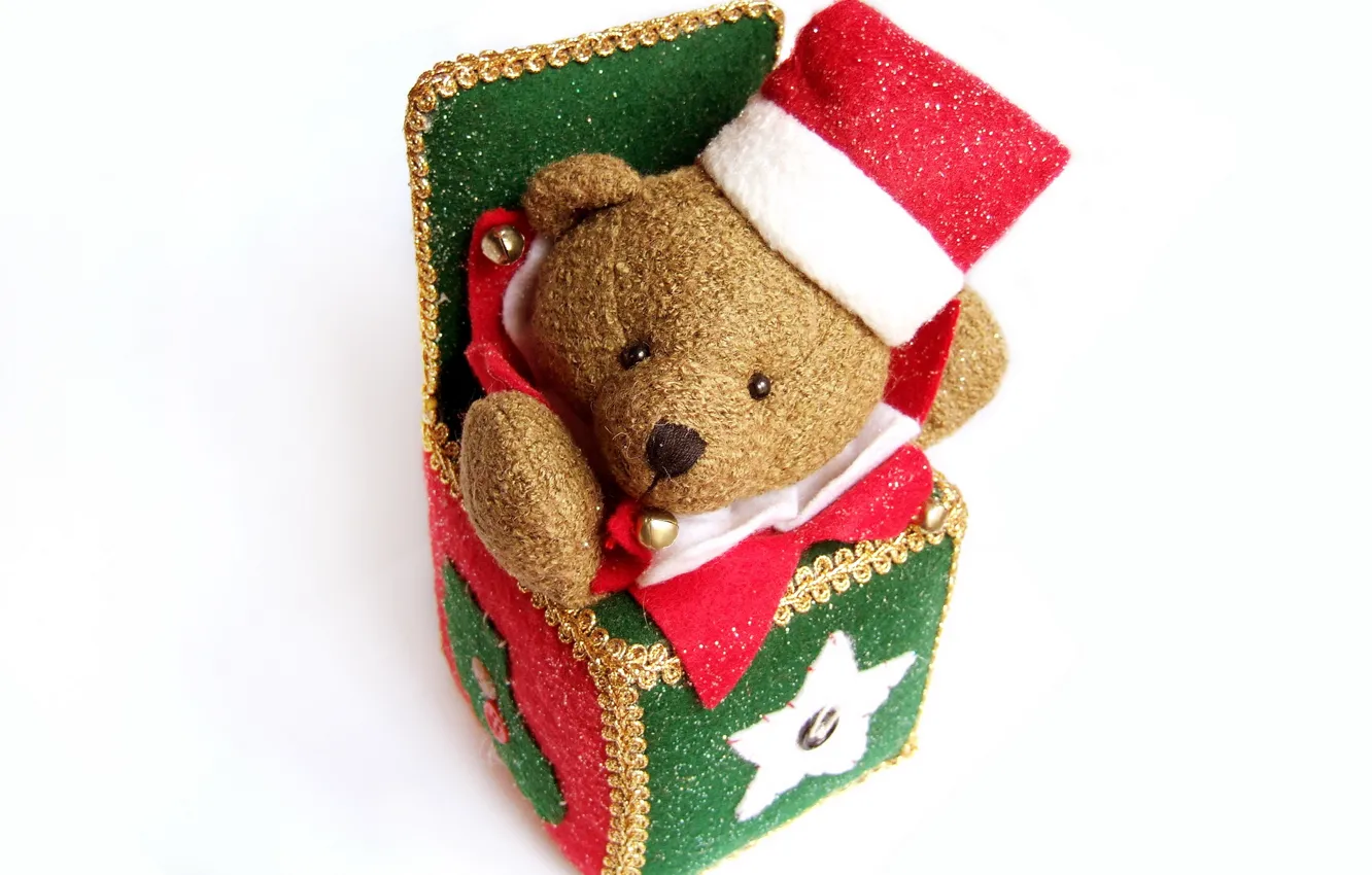 Photo wallpaper red, green, holiday, gift, toy, new year, bear, New Year