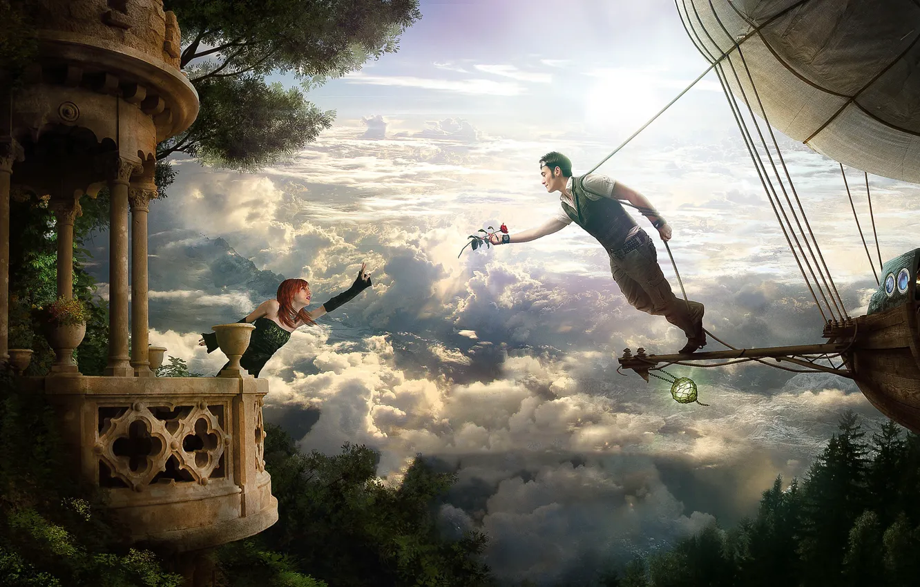 Photo wallpaper girl, guy, Dirigible