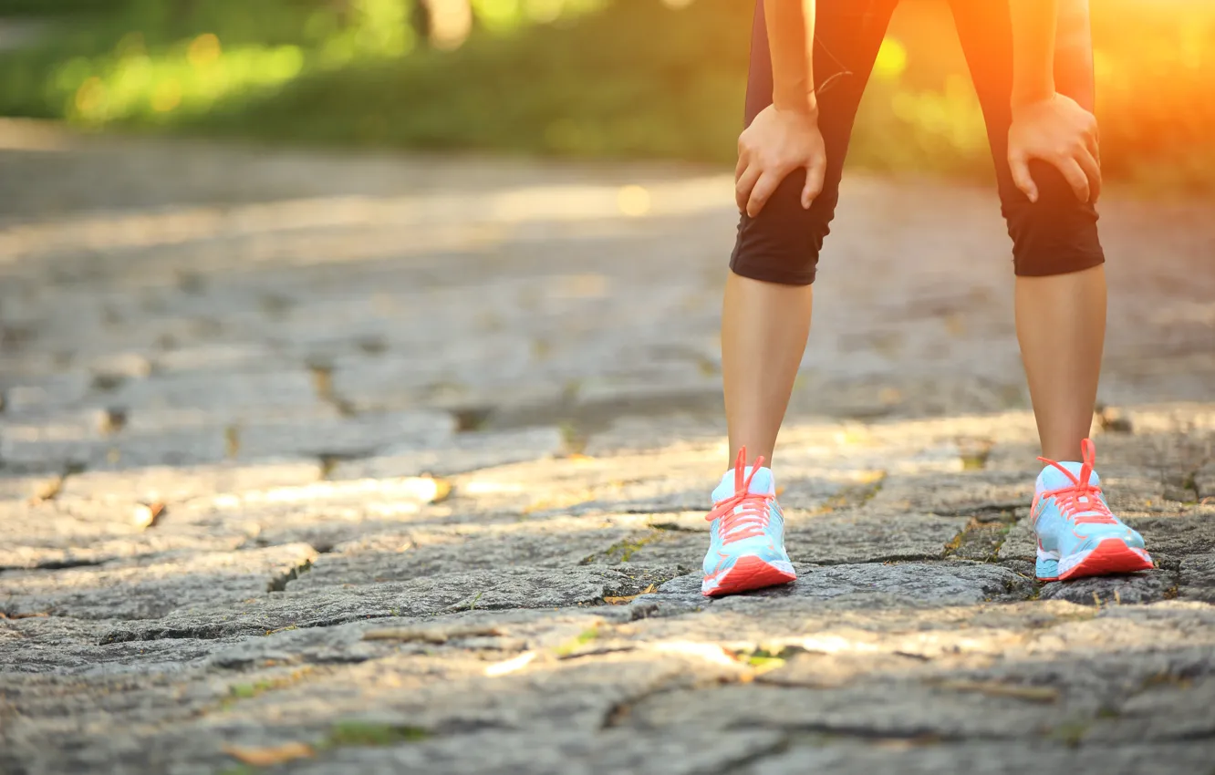 Photo wallpaper women, resting, sportswear, physical activity, sports shoes