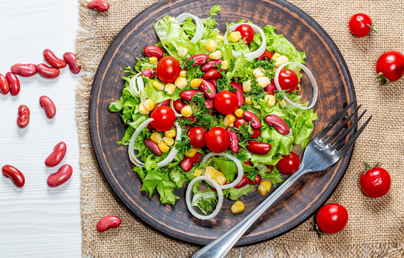 Photo wallpaper plug, vegetables, tomatoes, salad, beans