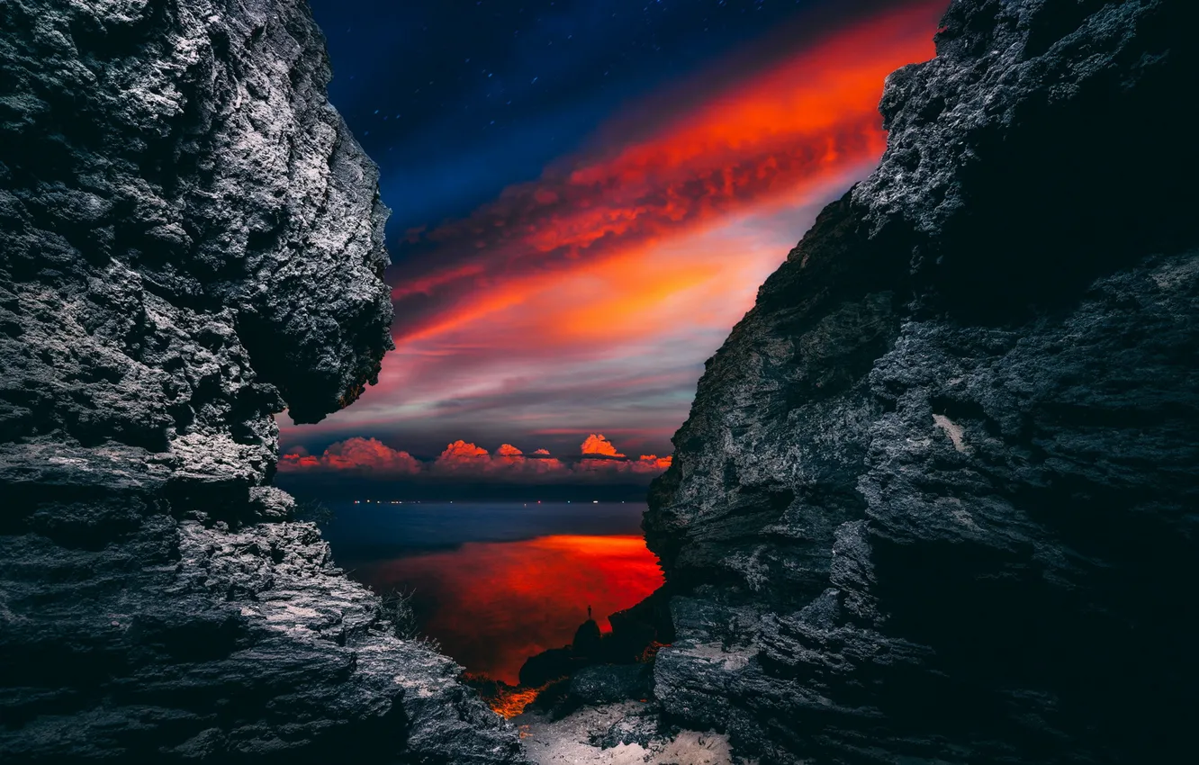 Photo wallpaper night, nature, rocks