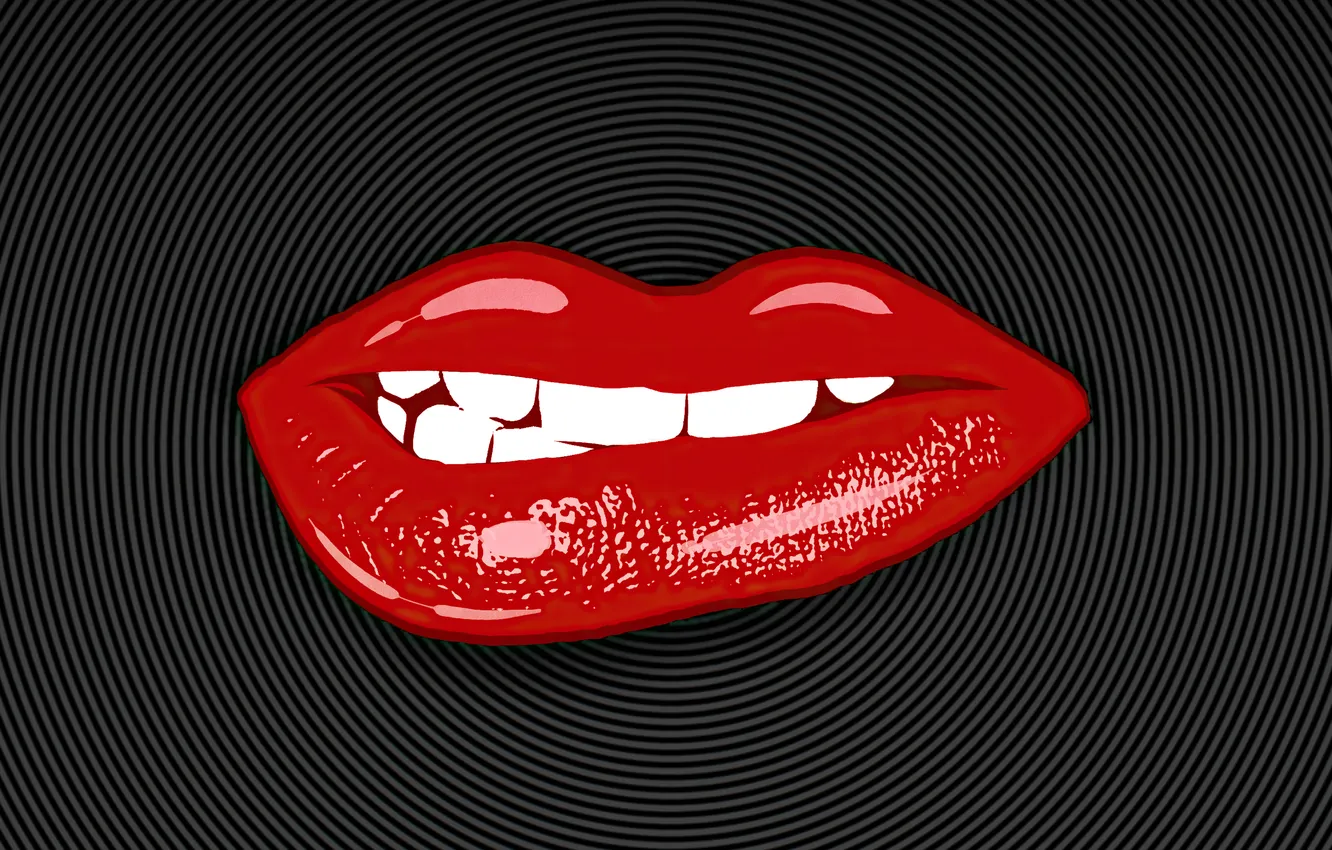 Photo wallpaper teeth, lips, red, grin, lips, the dark background