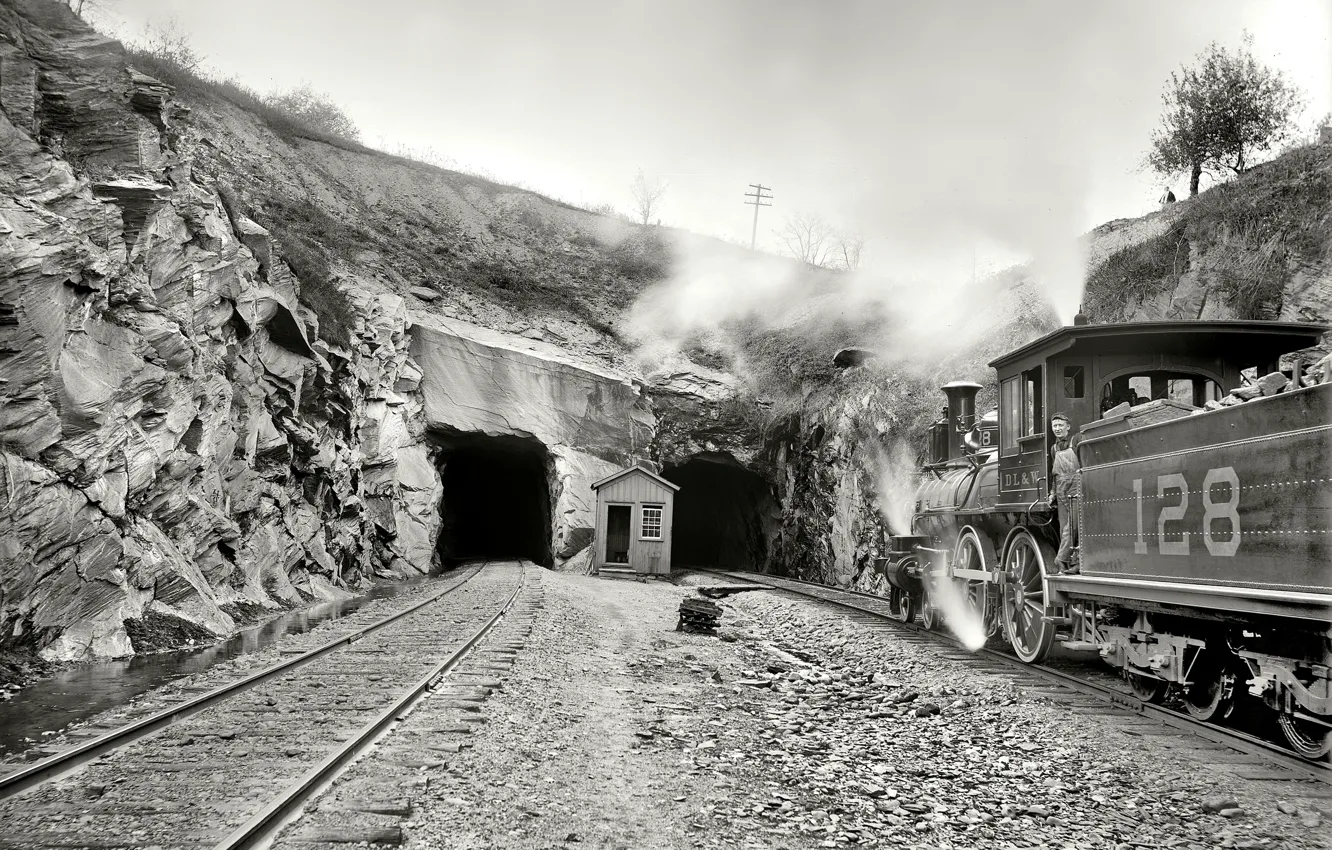 Photo wallpaper retro, the engine, USA, the tunnel, 1900-the year
