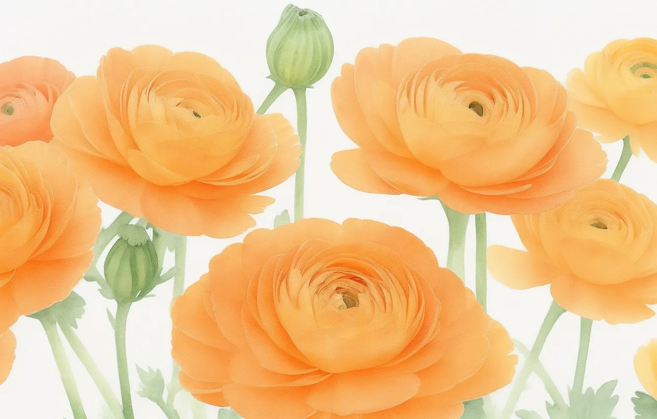 Photo wallpaper flowers, orange, green, green, tenderness, figure, colored, plant