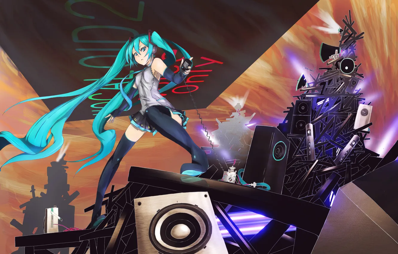 Photo wallpaper girl, the inscription, wire, art, vocaloid, hatsune miku, Vocaloid, fu-ta