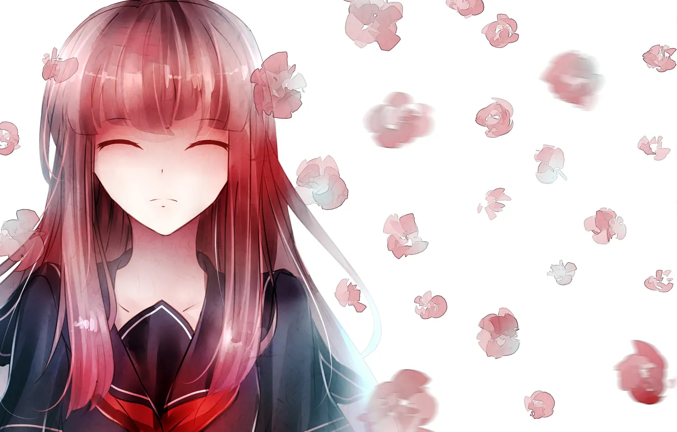 Photo wallpaper girl, flowers, background, art, closed eyes, ryaku-ko