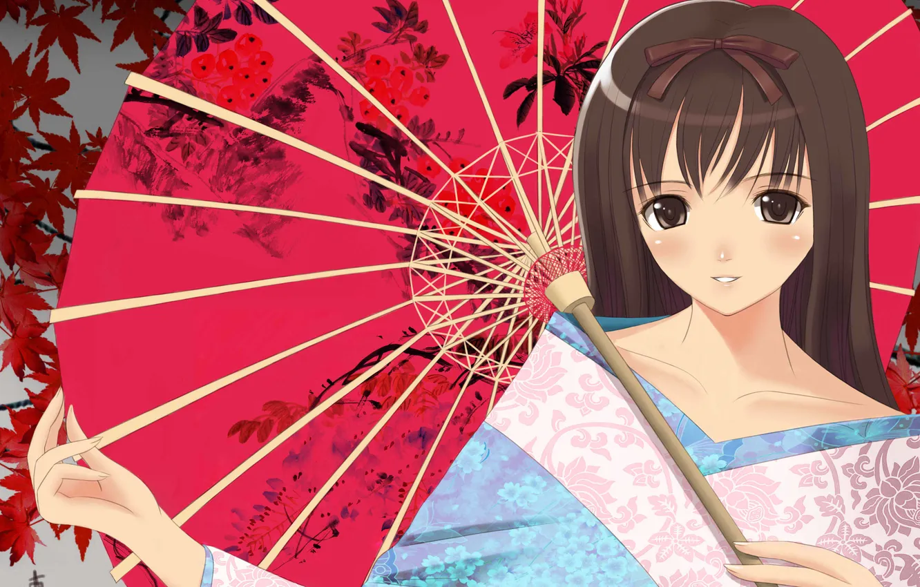 Photo wallpaper girl, red, umbrella, art, xiao lian