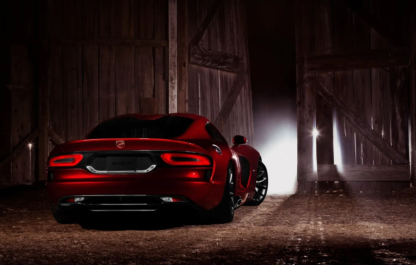 Photo wallpaper light, red, gate, lights, Dodge, supercar, twilight, Viper