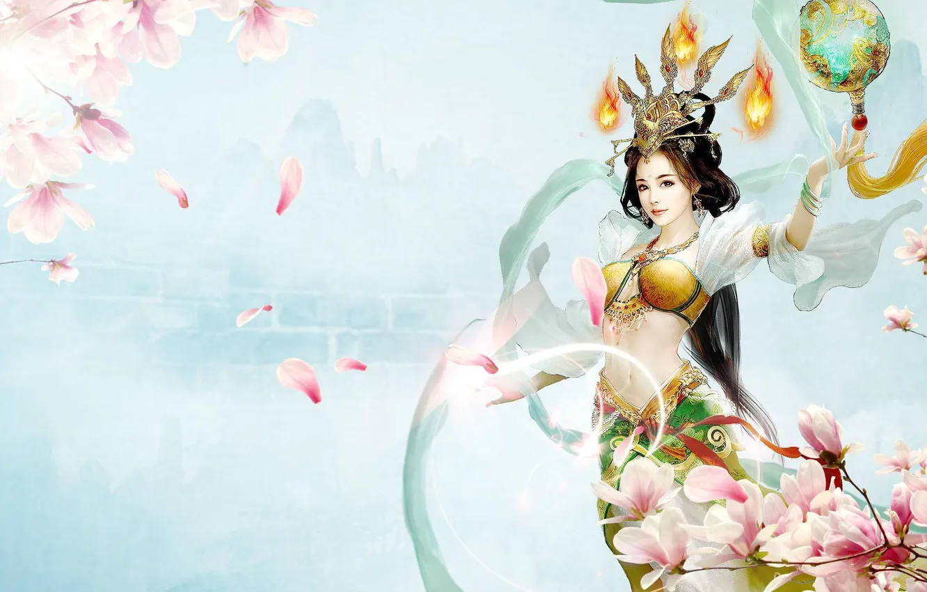 Photo wallpaper girl, flowers, fantasy, art