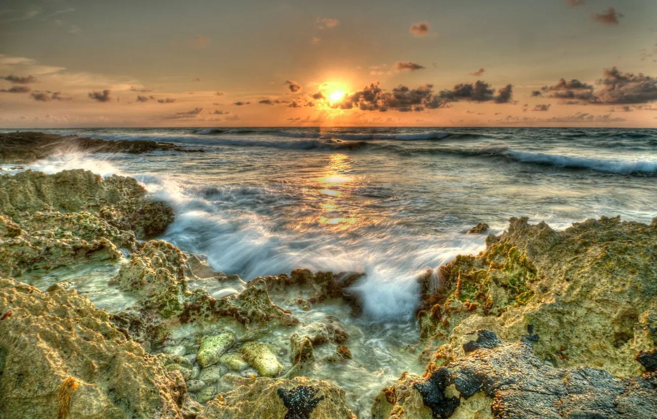 Photo wallpaper sunset, stones, the ocean, Hawaii, Maui