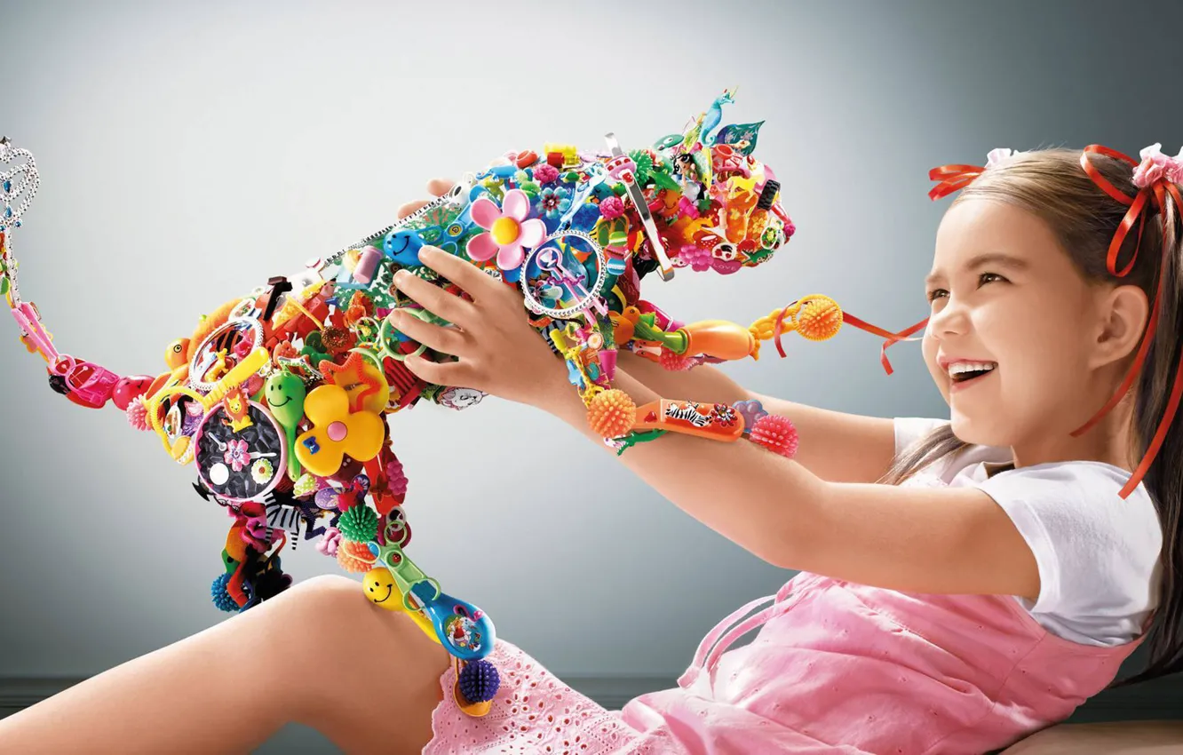 Photo wallpaper cat, joy, rendering, girl, colorful