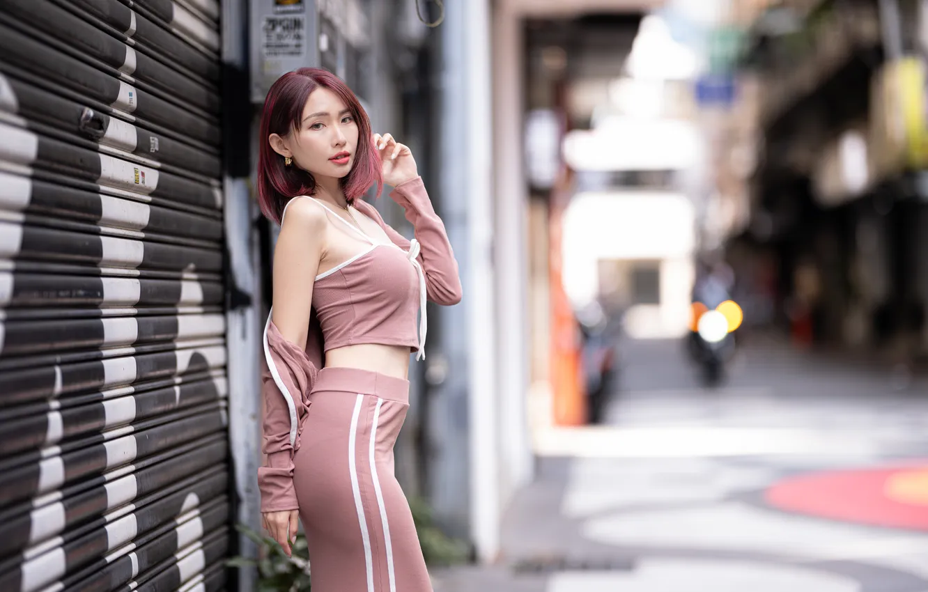 Photo wallpaper girl, street, Asian