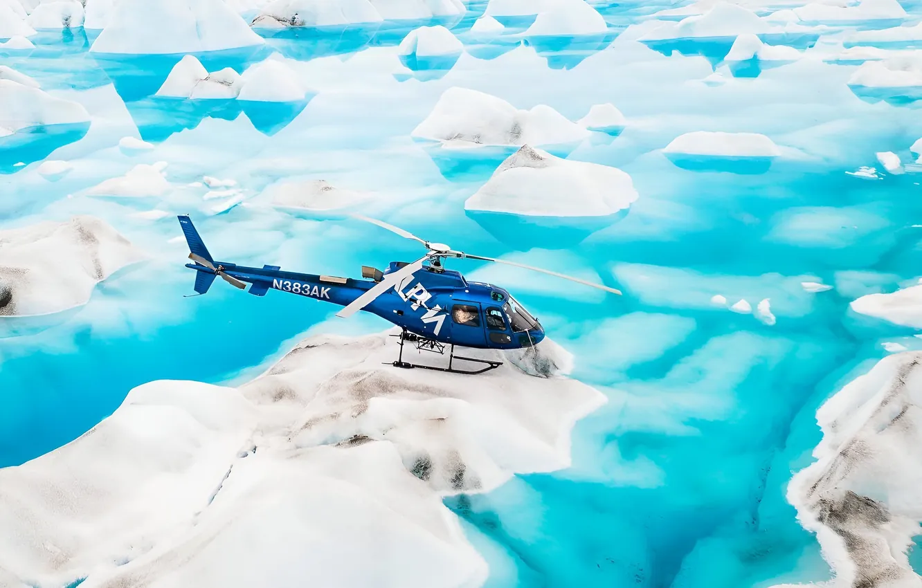 Photo wallpaper ice, water, helicopter