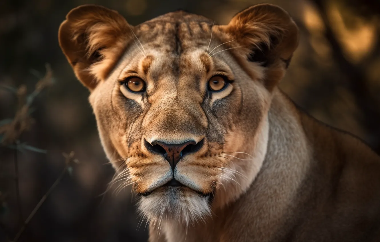 Photo wallpaper look, portrait, lioness, digital art, AI art, The Art of Artificial Intelligence, neural network