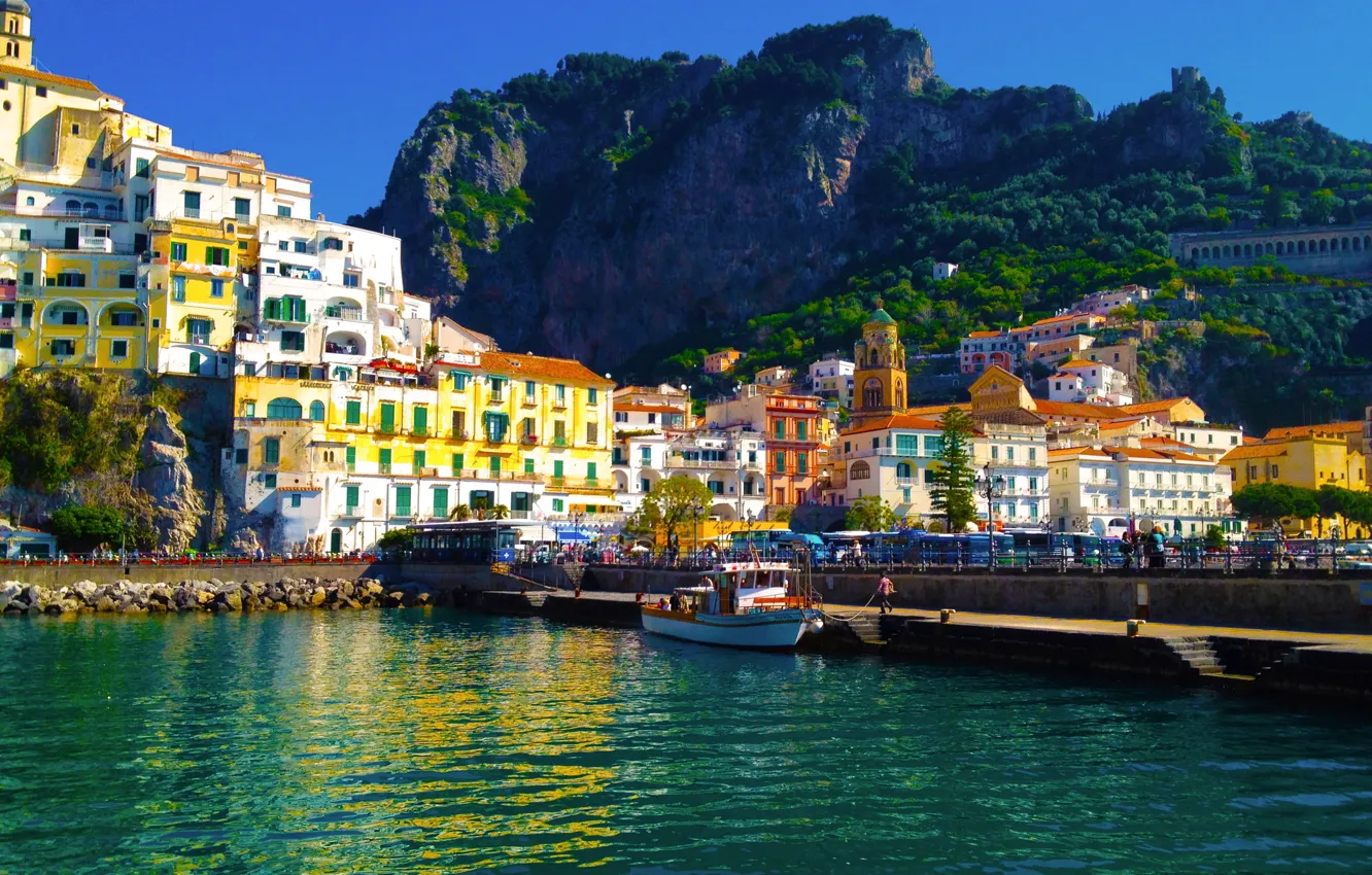 Photo wallpaper the city, home, pier, Italy, pierce, Amalfi