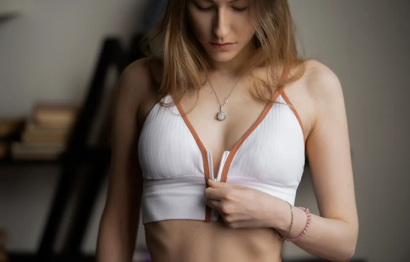 Photo wallpaper model, women, brunette, blonde, Zipper, short tops, white tops, Milanna Muskat