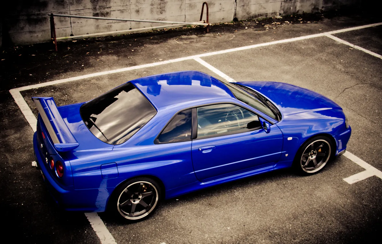 Photo wallpaper blue, Nissan, skyline, Nissan, blue, gt-r, r34, р34