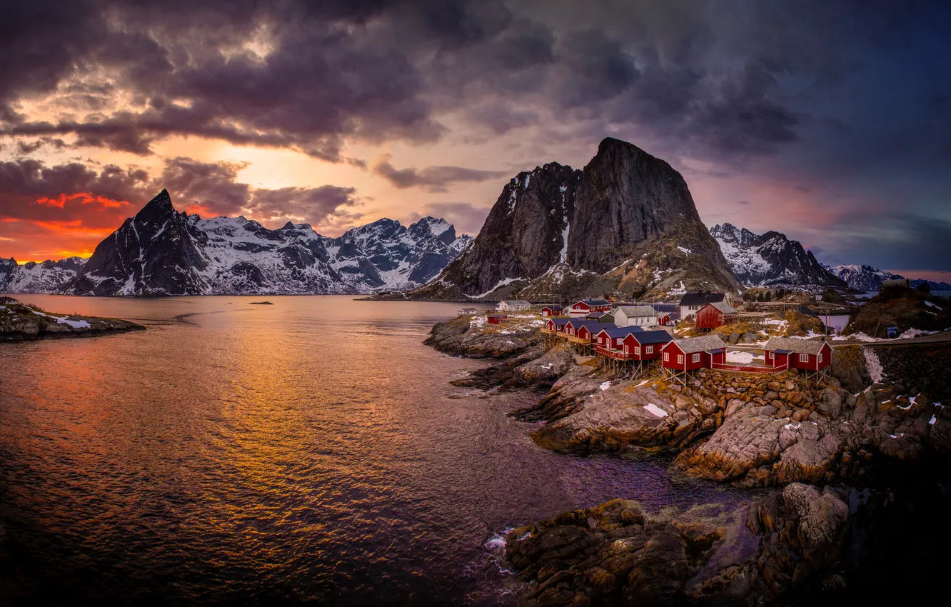 Photo wallpaper clouds, mountains, Norway, The Lofoten Islands