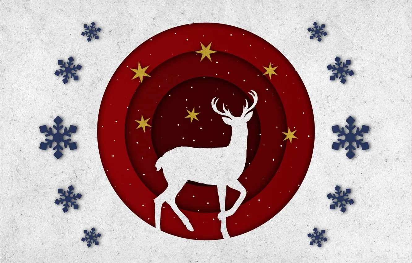Photo wallpaper stars, circles, snowflakes, new year, deer, silhouette, Christmas, light background
