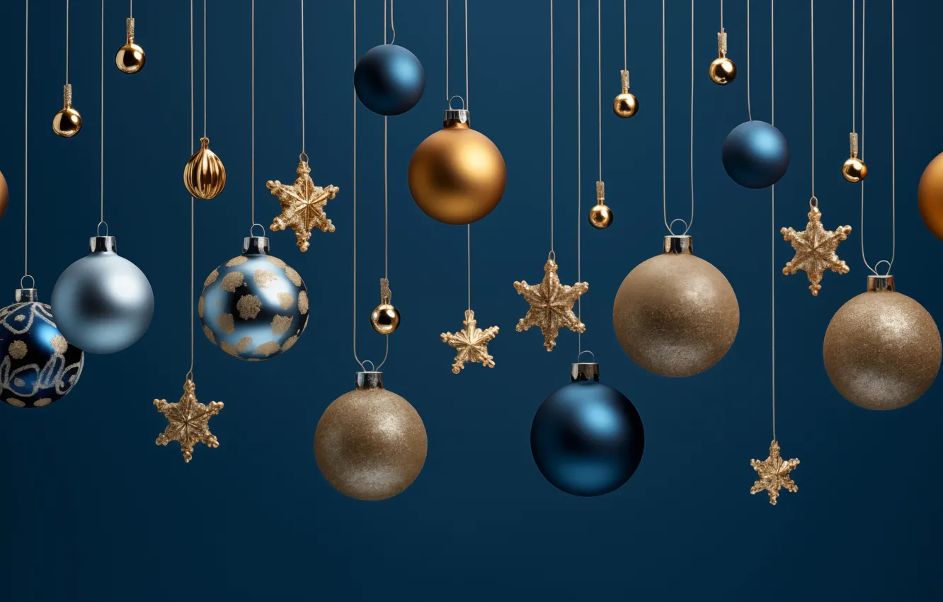 Photo wallpaper balls, the dark background, new year, Christmas, blue background, Christmas decorations, Christmas decorations, AI art