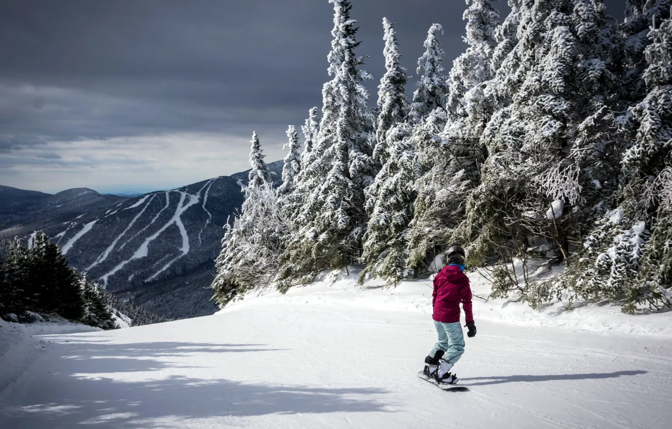 Photo wallpaper winter, snow, mountains, snowboard, snowboarding, ate, athlete