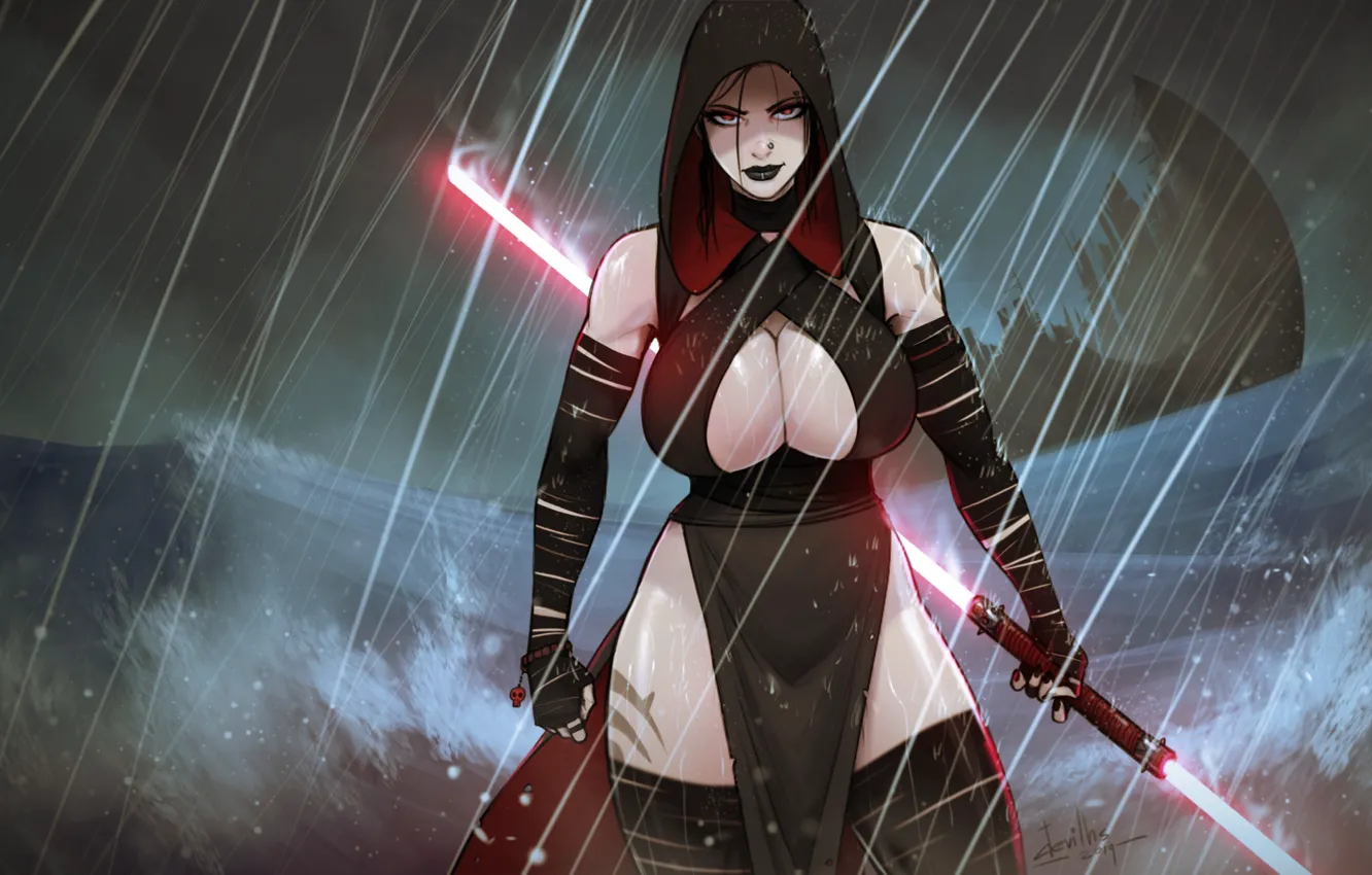 Photo wallpaper rain, Tits, Star Wars, art, Star wars, Ray, art, big Breasts