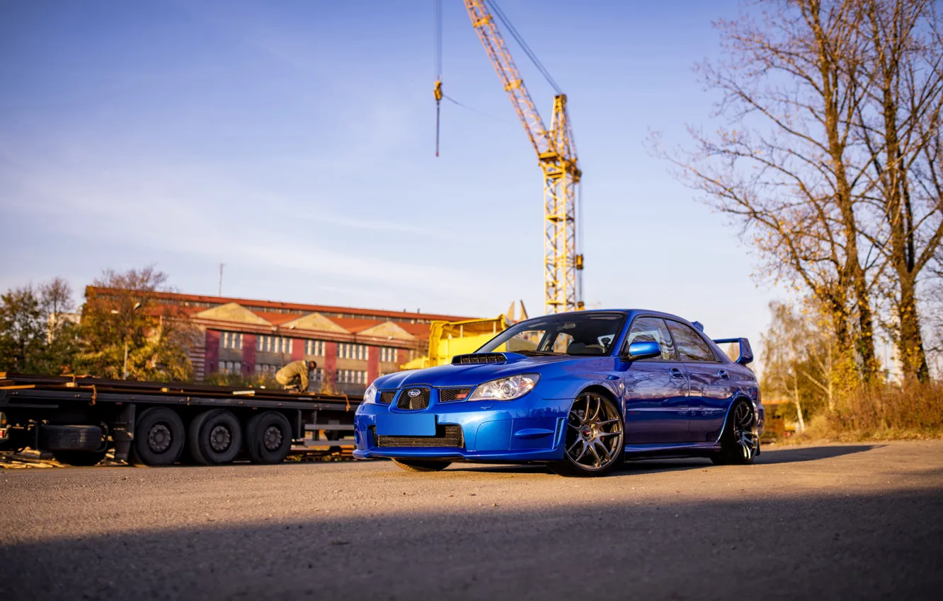 Photo wallpaper Subaru, Impreza, WRX, Fox, Blue, STI, Autumn