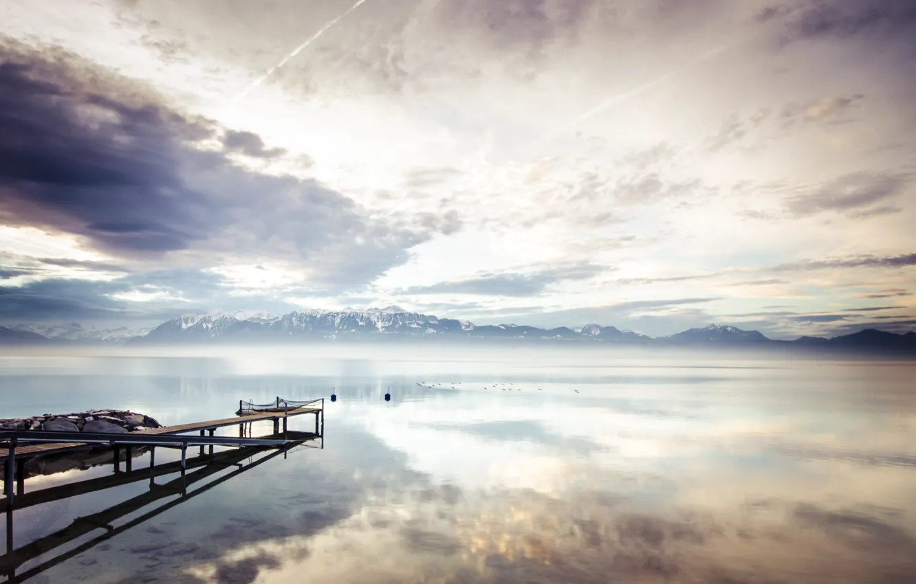 Photo wallpaper Switzerland, Lake Geneva, near Lausanne, sunrise over Lac Leman